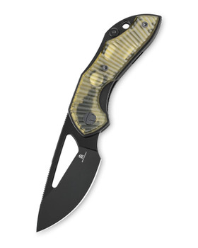 Clear ultem folding knife displayed closed on a clean background