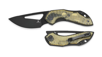 Bestech Triassic Folding Knife Clear Ultem Handle 14C28N Plain Edge Black PVD Finish BMK17E