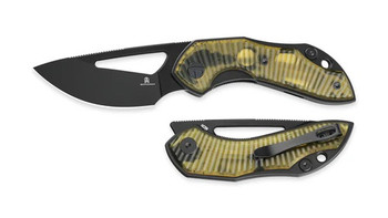 Compact EDC folder open to highlight blade shape and handle texture