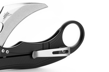 Lion Steel L.E.One Mid Folding Knife Black Aluminum Handle M390 Karambit Plain Edge Stonewash Finish LE2-A-BS