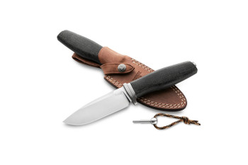 a Lion Steel Acha Fixed Blade Knife Black Burlap Handle M390 Plain