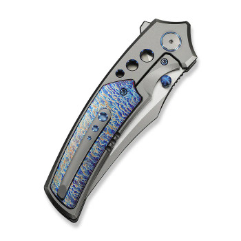 WE Skynix Folding Knife Gray/Flamed Titanium Handle M390 Plain Edge Stonewash/Satin Flat Finish WE24087-2