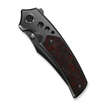 WE Skynix Folding Knife Polished Gray Titanium/Black/Red Carbon Fiber Handle M390 Plain Edge Polished Gray Finish WE24087-4