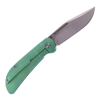 Tuya Calico Jack Folding Knife Green Titanium Handle M390 Blade Clip Point Blade