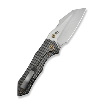 WE High-Fin XL Folding Knife Diamond Patterned Polished Gray Titanium Handle 20CV Plain Edge Hand Rubbed Satin Finish WE24010-6
