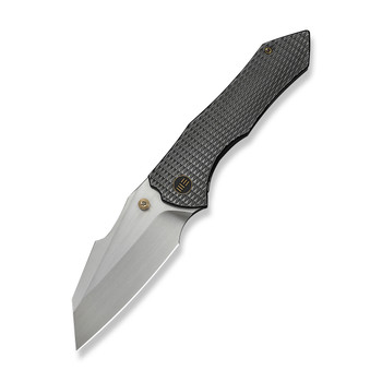 WE High-Fin XL Folding Knife Diamond Patterned Polished Gray Titanium Handle 20CV Plain Edge Hand Rubbed Satin Finish WE24010-6