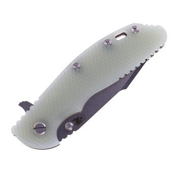 Hinderer Knives XM-24 Harpoon Spanto Blade Folding Knife Translucent Green G10 Working Finish Titanium Handle Stonewashed S45VN Blade