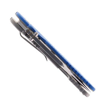 Hinderer Knives XM-24 Harpoon Spanto Blade Folding Knife Blue G10 Working Finish Titanium Handle Stonewashed S45VN Blade