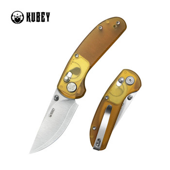 Kubey Sparrow Folding Knife Ultem Handle AUS-10 San Mai Drop Point Plain Edge Satin Finish KU449B