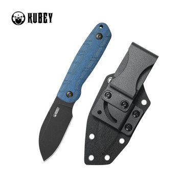 W　7 Kubey Microburst Fixed Blade Knife Blue Micarta Handle 14C28N