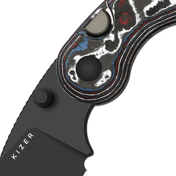 Kizer Microbe Folding Knife Multicolor Fat Carbon Handle M390 Drop Point Plain Edge Matte DLC Ultra Finish Ki2742A2