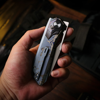 Christmas Edition Remette RT-Peregrine Falcon Folding Knife Blue Handle M390 Reverse Tanto Plain Edge