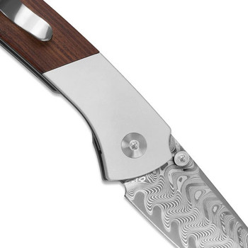 (Off Centered) Open Box/Returned Kizer Spitfire Folding Knife Aluminum/Mkuruti Wood Handle Damascus Drop Point Plain Edge V3690A3