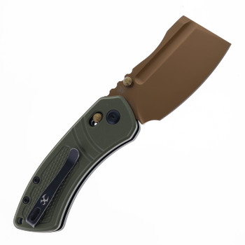 Tenable Korvid V Folding Knife Diamond Olive Green G10 Handle D2 Plain Edge Rose Gold Finish TE2030V2