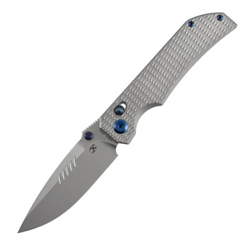 Kansept EagleStrike Folding Knife Beadblast Titanium Handle S35VN Drop Point Plain Edge Stonewash Finish K1095V4