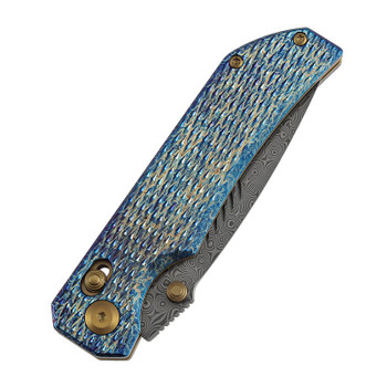 Kansept EagleStrike Folding Knife Lightning Strike Titanium Handle Damascus Drop Point Plain Edge K1095V5
