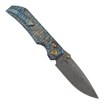 Kansept EagleStrike Folding Knife Lightning Strike Titanium Handle Damascus Drop Point Plain Edge K1095V5