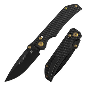 Kansept EagleStrike Folding Knife Black Titanium Handle S35VN Drop Point Plain Edge Blackwash Finish K1095V6