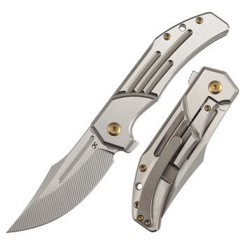 Kansept Orion Folding Knife Bronze/Machine Satin Titanium Handle S35VN Clip Point Plain Edge K1089B3