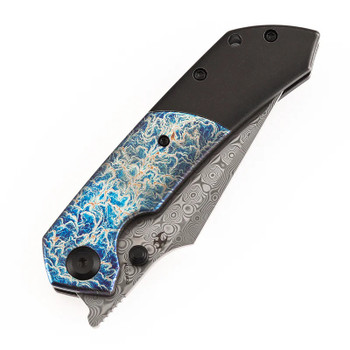 Kansept Fenrir Folding Knife Blackwash/Lightning Strike Titanium Handle Damascus Wharncliffe Plain Edge K1034D2