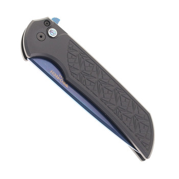 Pro-Tech Knives Mordax NEXUS Textured Black Handle Sapphire Blue PVD Magnacut Blade Abalone Button Automatic Knife MX106-SB NEXUS