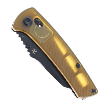 Kansept Main Street Folding Knife Amber PEI Handle S35VN Plain Edge Blackwash Finish K1015V4