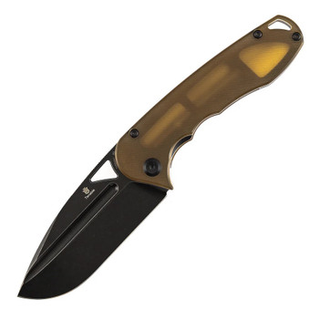 Tenable Bombur Folding Knife Amber PEI Handle D2 Drop Point Plain Edge Blackwash Finish T1054A7