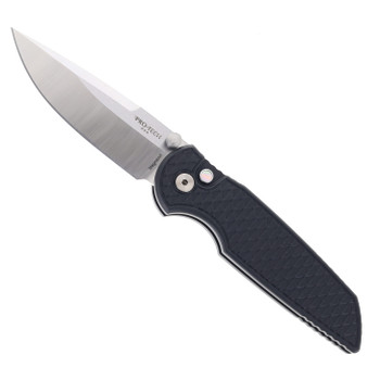 Pro-Tech Knives TR-3 Integrity Button Lock Manual Folding Knife Relic Textured Black Handle Satin Magnacut INT1105-LTD