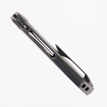 Poikilo Folding Knife Grey Titanium Handle M398 Plain Edge Pearlescent Stonewash Finish VK-CRAB - S1