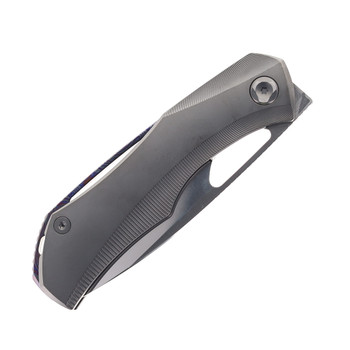 Poikilo Folding Knife DLC Titanium Handle M398 Drop Point Plain Edge Mirror Stonewash Finish ANARCNIDE-FENRIR - M