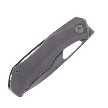 Poikilo Folding Knife Dark Stonewash Titanium Handle M398 Drop Point Plain Edge Pearlescent Stonewash Finish ANARCNIDE-FENRIR - S2