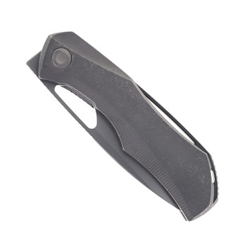 Poikilo Folding Knife Dark Stonewash Titanium Handle M398 Drop Point Plain Edge Pearlescent Stonewash Finish ANARCNIDE-FENRIR - S2