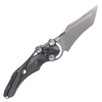 Poikilo Folding Knife Black Titanium Handle M398 Plain Edge Pearlescent Stonewash Finish MUNDUS-PENITENTIA - S1