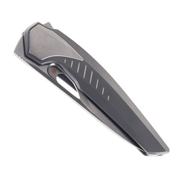 Poikilo Folding Knife Gray Titanium Handle M398 Plain Edge Pearlescent Stonewash Finish VK-ZAME(SHARK) - S1