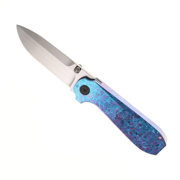 (Stiff Detent) Open Box/Returned WMK Exclusive TUYA Knives Strength Integral Folding Knife Ice Blue Crystalized Titanium Handle M390 Blade