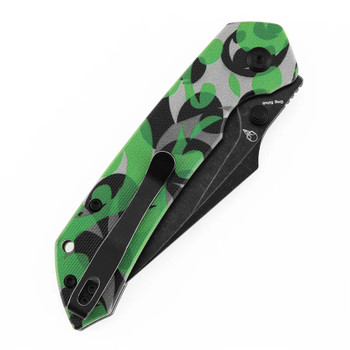 Tenable Fenrir Folding Knife Jade G10/Green Camouflage Handle D2 Harpoon Plain Edge Blackwash Finish B1034H13