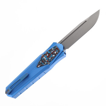 Remette Swordfish Folding Knife Light Blue Aluminum Handle 14C28N Clip Point Stonewash Finish ZL103C3