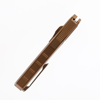 Remette Swordfish Folding Knife Brown Aluminum Handle 14C28N Clip Point Stonewash Finish ZL103C5