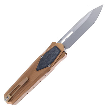 Remette Swordfish Folding Knife Brown Aluminum Handle 14C28N Reverse Tanto Stonewash Finish ZL103C6