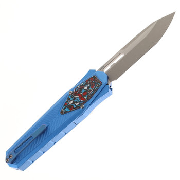Remette Swordfish Folding Knife Light Blue Aluminum Handle S35VN Reverse Tanto Plain Edge Stonewash Finish ZL103D8