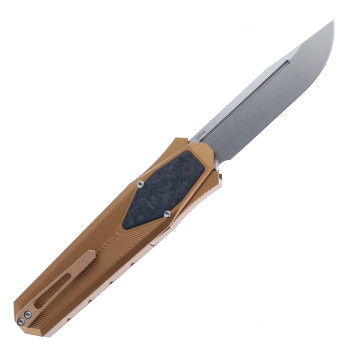Remette Swordfish Folding Knife Brown Aluminum Handle S35VN Clip Point Stonewash Finish ZL103D10
