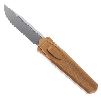 Remette Swordfish Folding Knife Brown Aluminum Handle S35VN Clip Point Stonewash Finish ZL103D10