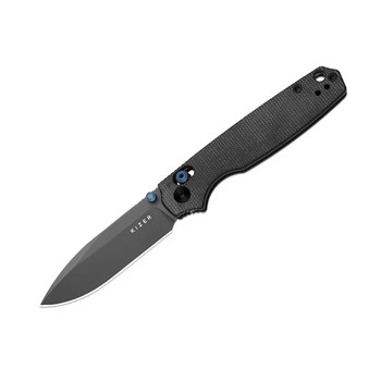 Kizer Pokiman CD Folding Knife Black Micarta Handle AEB-L Drop Point Plain Edge Gray Stonewash Finish V3789A1