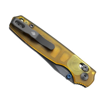 Kizer Pokiman CC Folding Knife Yellow PEI Handle AEB-L Clip Point Plain Edge Gray Stonewash Finish V3789A3