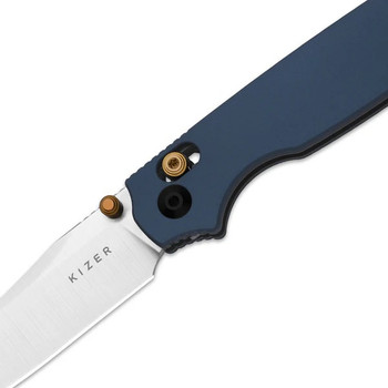 Kizer Pokiman CC Folding Knife Blue Aluminum Handle AEB-L Clip Point Plain Edge Satin Finish V3789A4