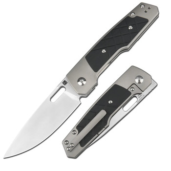 Artisan Cutlery Gambit Folding Knife Gray Titanium/Black G10 Handle S90V Drop Point Plain Edge Sand Polish Finish 1874G-BK