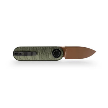 Vosteed Corgi V Folding Knife Green Aluminum Handle 14C28N Drop Point Plain Edge Copper Dune Finish A3724