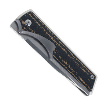 TwoSun Folding Knife Black/Yellow Titanium/Carbon Fiber Handle M390 Plain Edge TS436-M390-CF