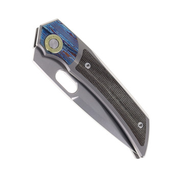 TwoSun Folding Knife Titanium/Micarta/Color Tidama Handle M390 Plain Edge TS142-M390-SOLID-TIMASCUS