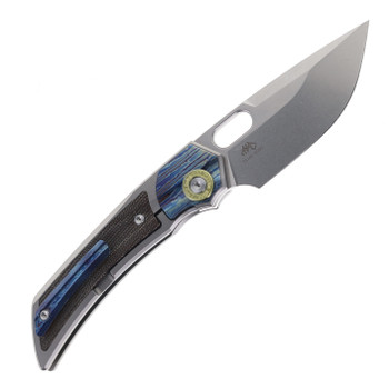 TwoSun Folding Knife Titanium/Micarta/Color Tidama Handle M390 Plain Edge TS142-M390-SOLID-TIMASCUS